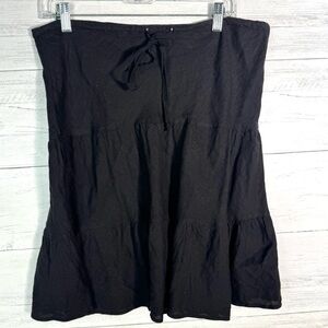 Allen Allen 100% Linen Skirt Black Tiered Peasant Tie Waist Size Med Made In USA